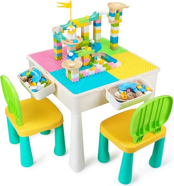 GobiDex All-in-One Kids Table and Chairs Set with 100PCS Marble Run