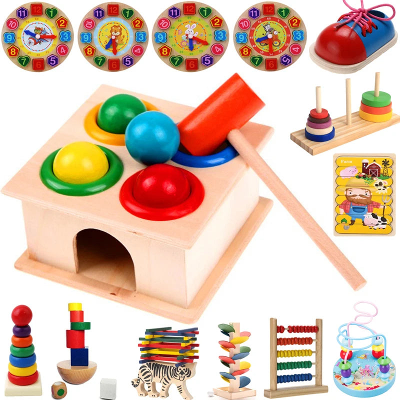 Baby Educational Toy Wooden Ball Hammer Box Children Fun Playing