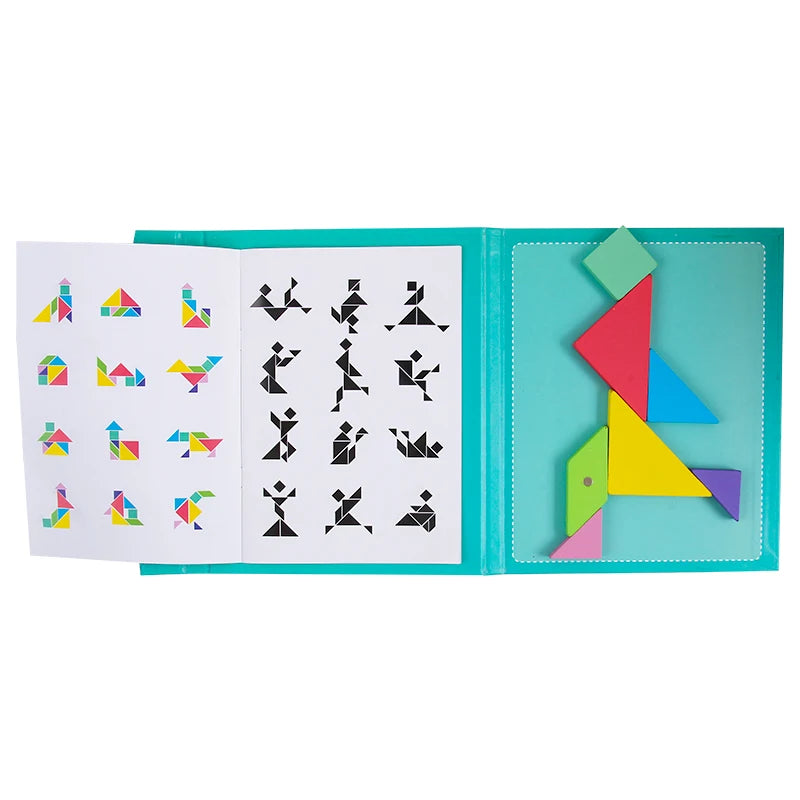 Hot Magnetic Jigsaw Puzzle 3D Geometric Shapes Tangram Board Kids